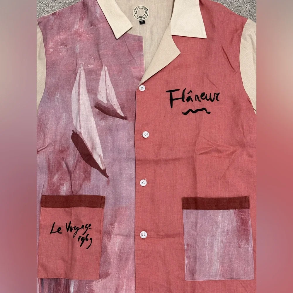 Coral Linen Button-Up Linen Shirt Size XL - Picture 5 of 7